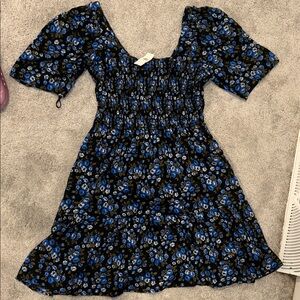 Floral Dress - Blue and Black